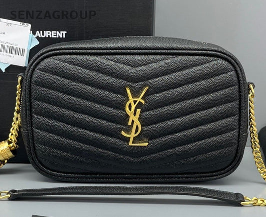 Saint Laurent Tassel Chain Shoulder Bag Crossbody Black Gold Women Classic