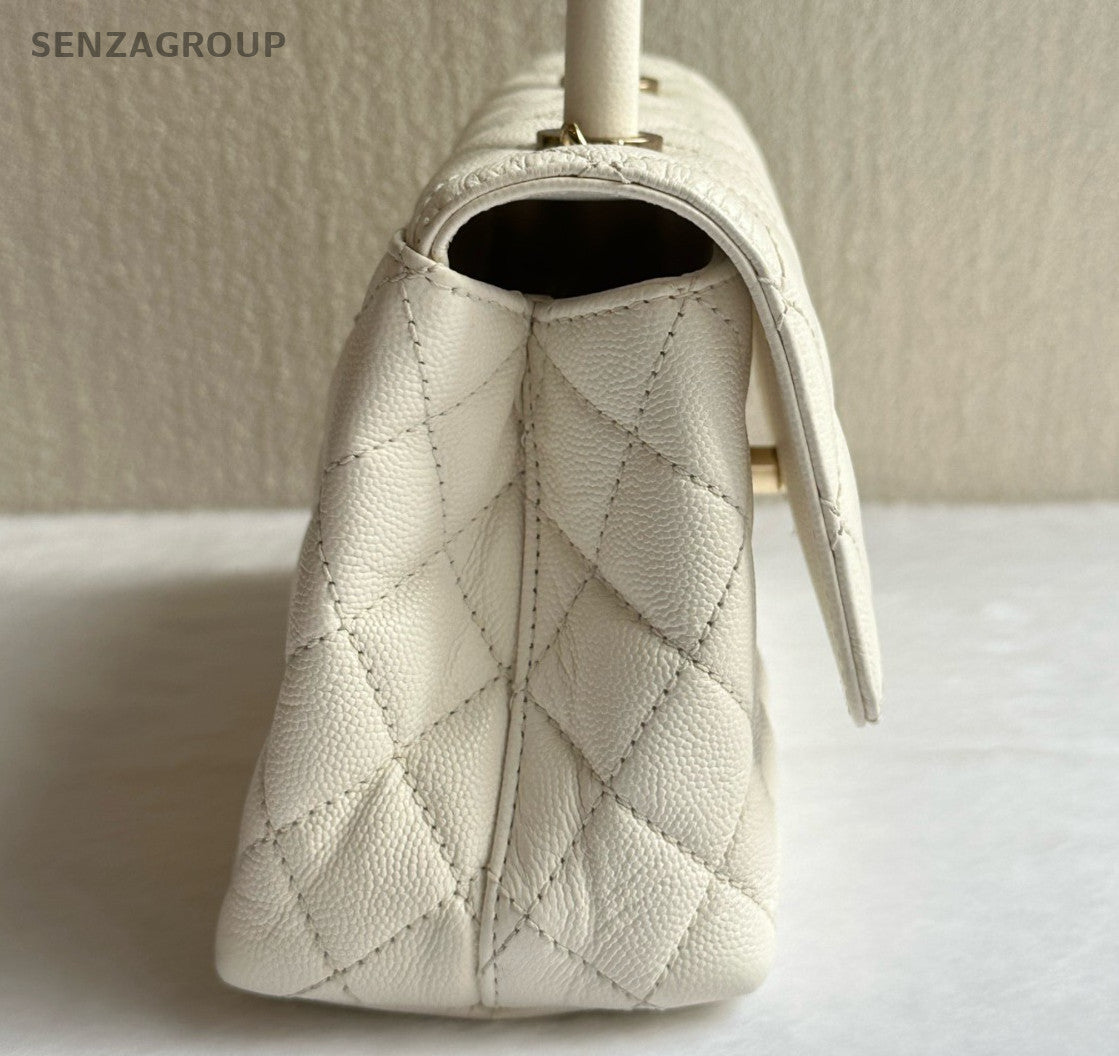 Chanel Coco Handle PM Top Handle Bag Chain Crossbody White Gold Diamond Women