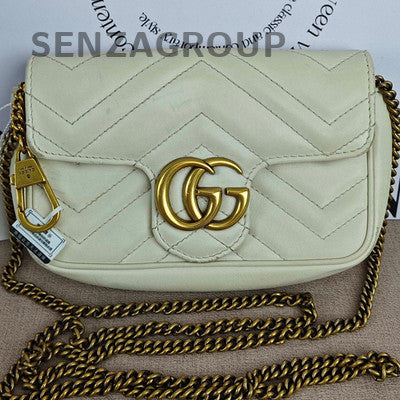 Gucci Marmont Mini Chain Shoulder Bag in White Gold - Women's Fashion
