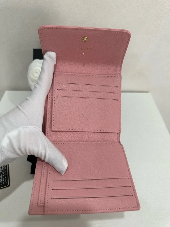 CHANEL Pink Caviar Leather Short Wallet For Women Pre-owned