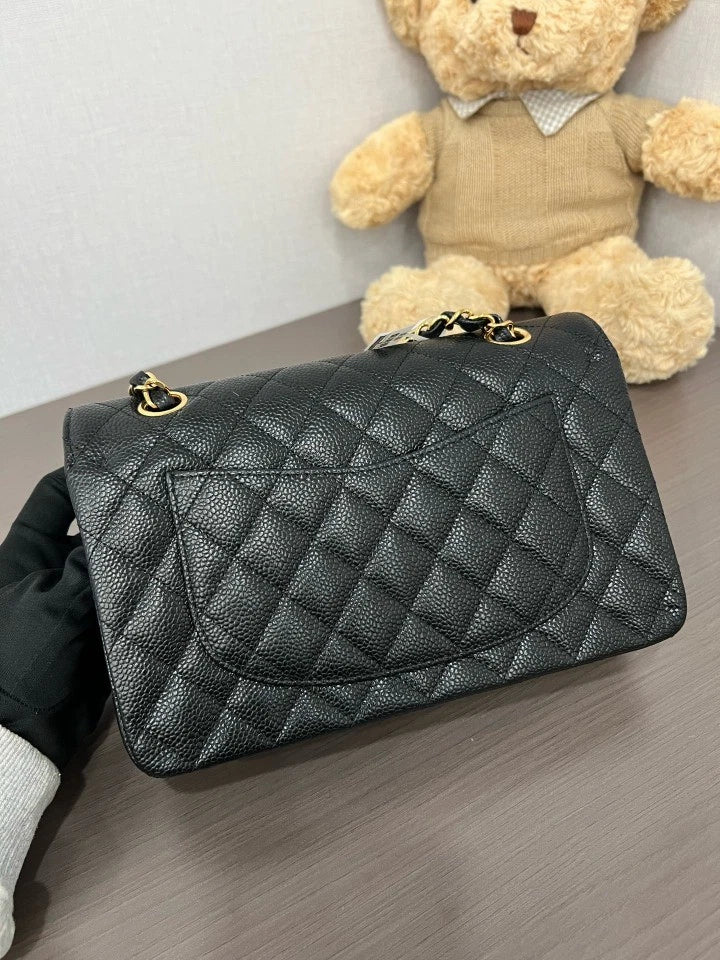 CHANEL Classic Flap Small Black Gold Shoulder Bag For Women
