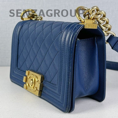 Chanel Le Boy Blue Calfskin Chain Shoulder Crossbody Bag Classic Fashion