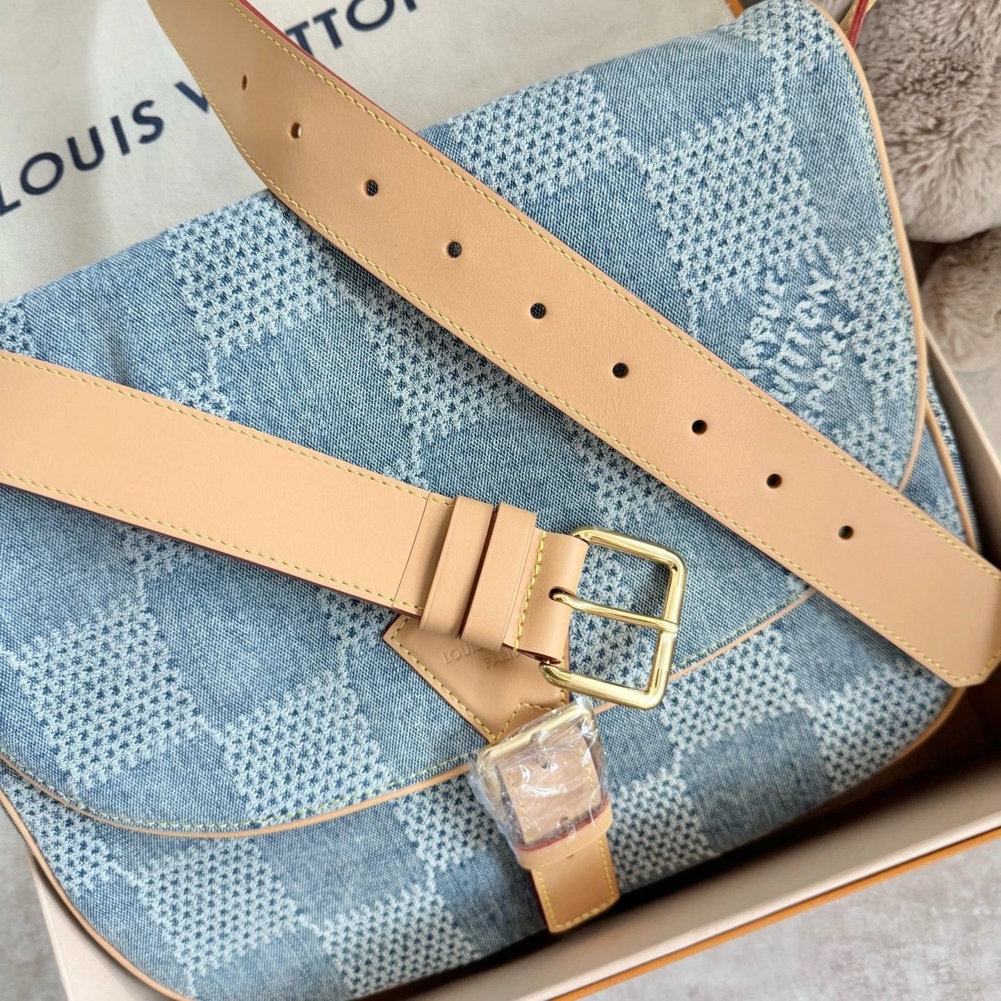 New Louis Vuitton Denim Checkerboard Messenger Bag For Women