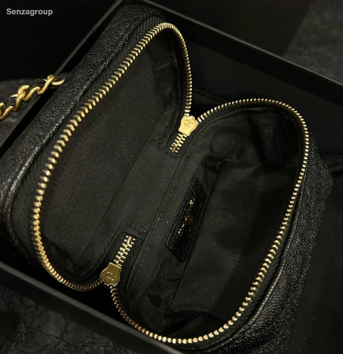 Chanel Diamond Mini Top Handle Chain Crossbody Black Gold Women Classic