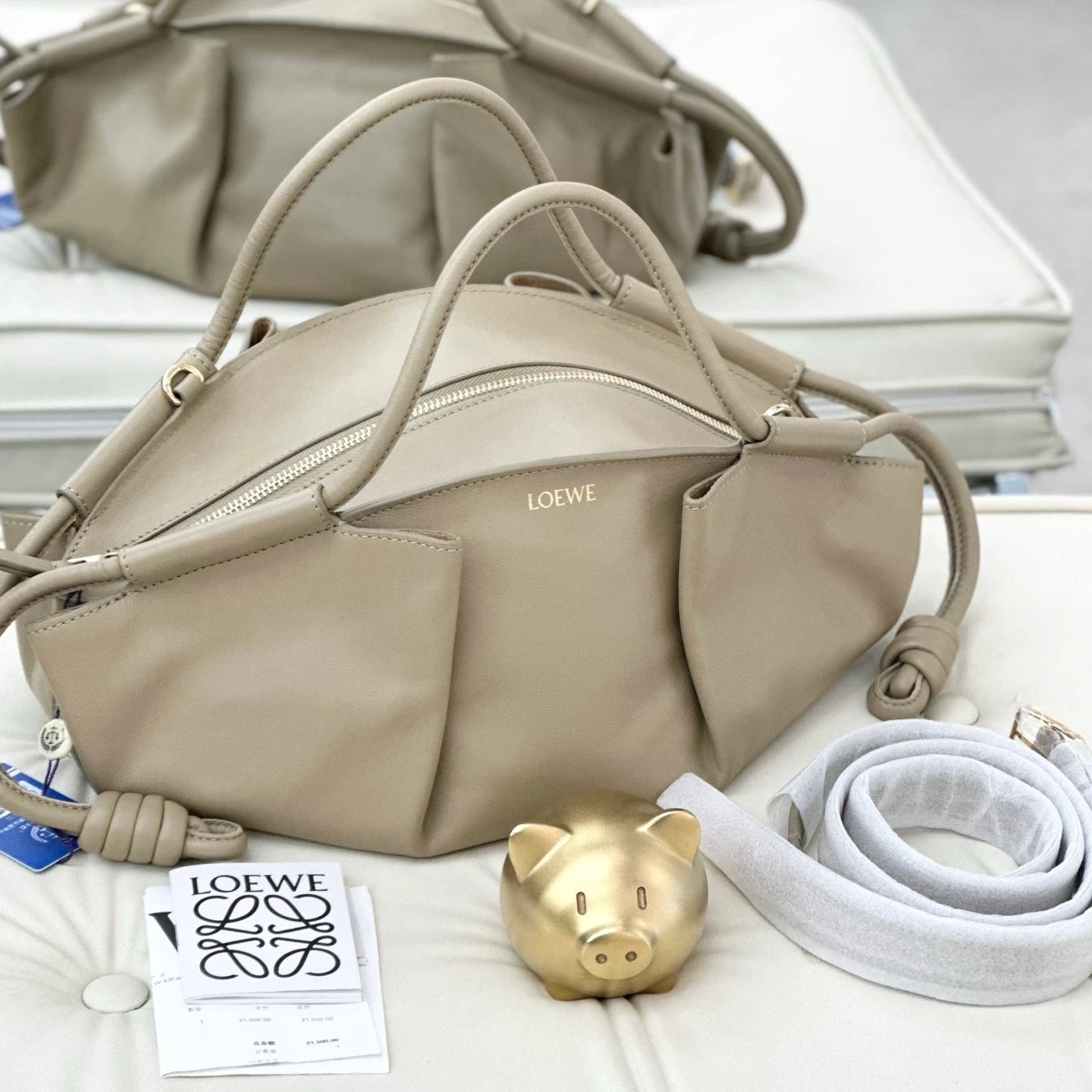 Loewe Paseo PM Calfskin Top Handle Crossbody Bag Beige Women Fashion S
