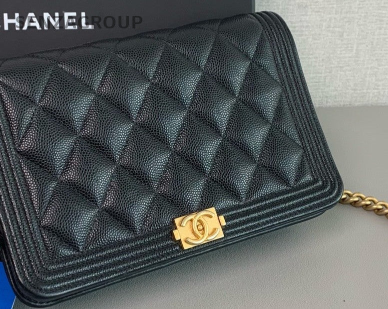 CHANEL Leboy Woc Calfskin Chain Shoulder bag Crossbody Black Gold Women Classic