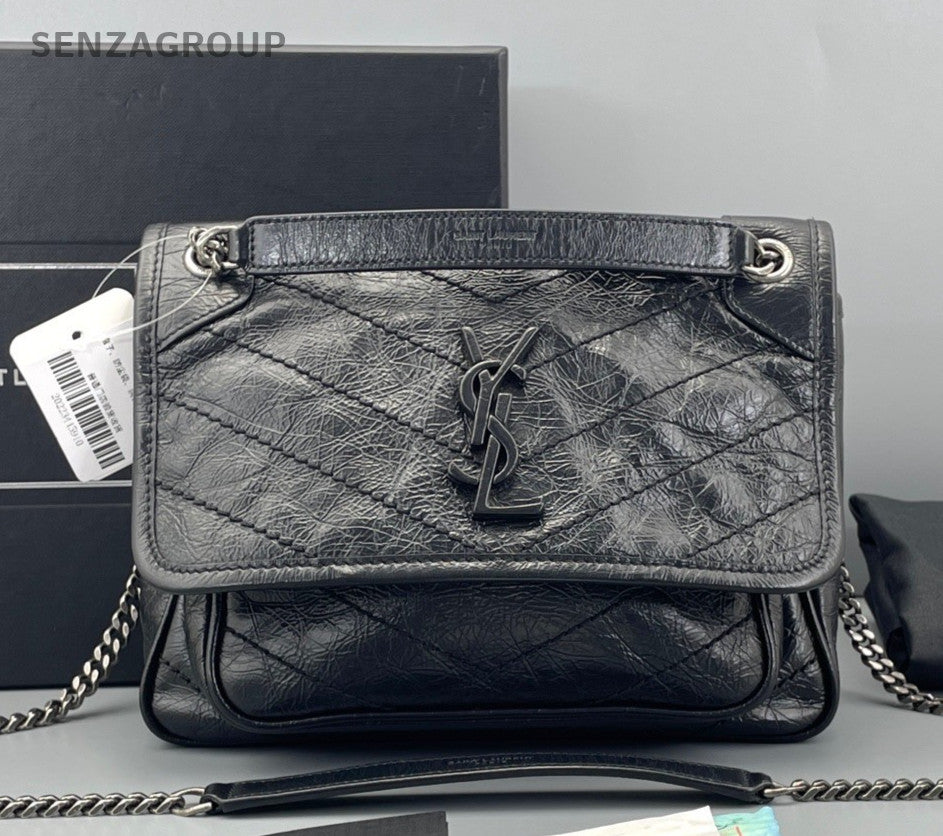 Saint Laurent Niki PM Chain Shoulder Bag Crossbody Black Silver Women Classic