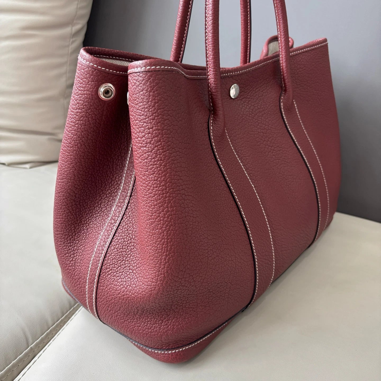 Authentic Hermes Garden Party36 Red Tote Handbag Silver Hardware