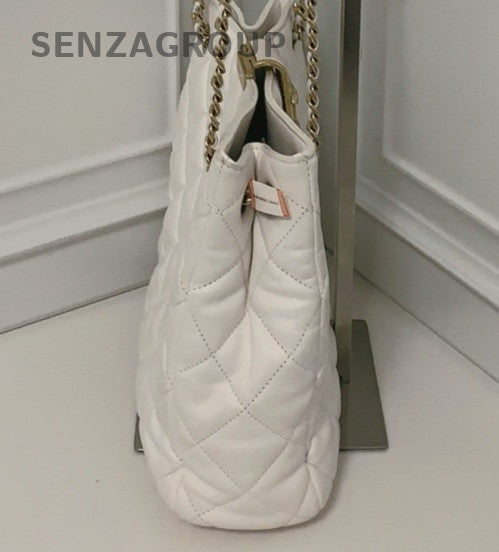 Chanel Lambskin PM Chain Shoulder Bag White Gold Used Women Designer Classic