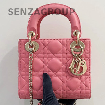 Dior Lady Dior Mini Lambskin Cannage Bag Pink Gold Chain Strap