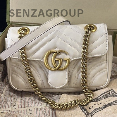 Gucci Marmont 22 White Gold Chain Shoulder Crossbody Bag Women's Classic
