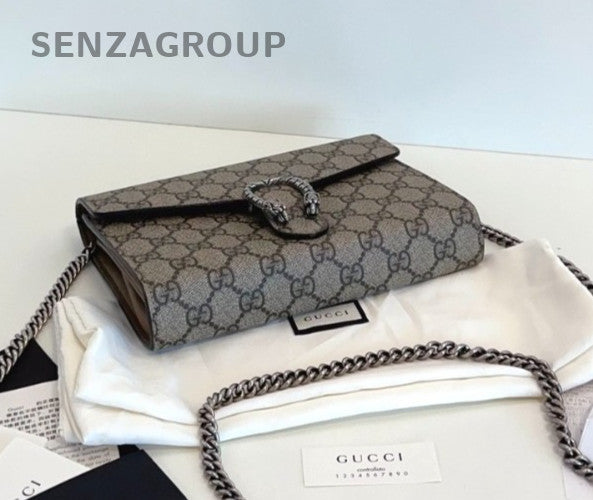 GUCCI Dionysus Woc Monogram Chain Shoulder bag Crossbody camel color Women