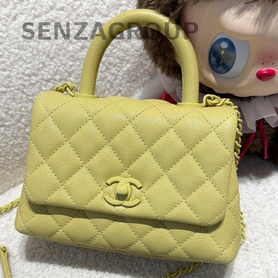 Chanel Calfskin Mini Coco Handle Yellow Handbag Chain Strap Crossbody