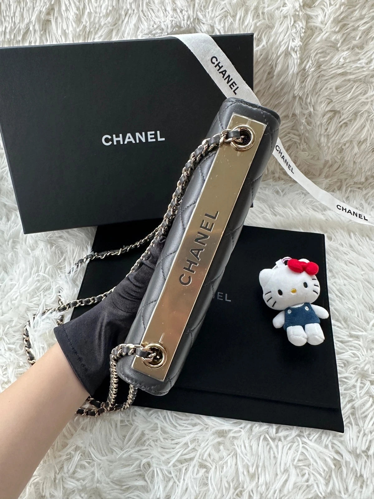 CHANEL Calfskin Trendy CC WOC Gray Crossbody Bag For Women