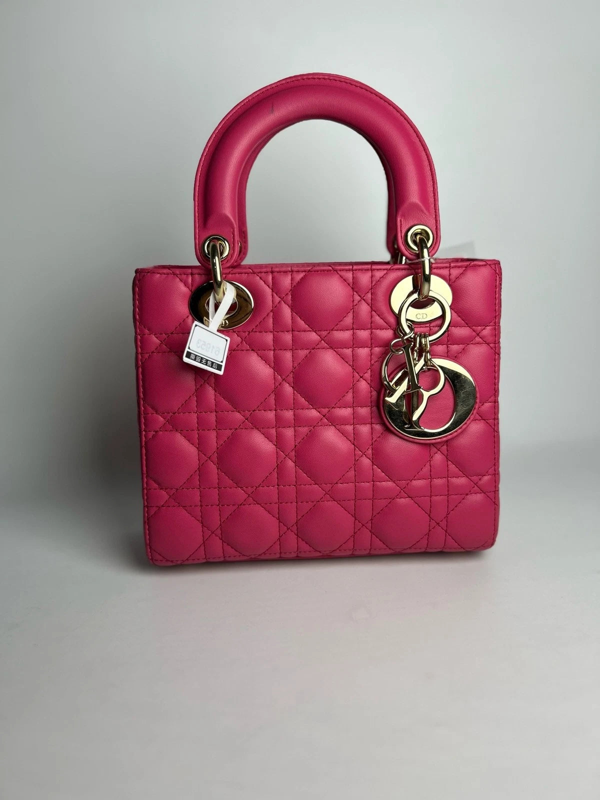 Authentic Dior Pink Lady Dior 4-Grid Top Handle Bag For Women