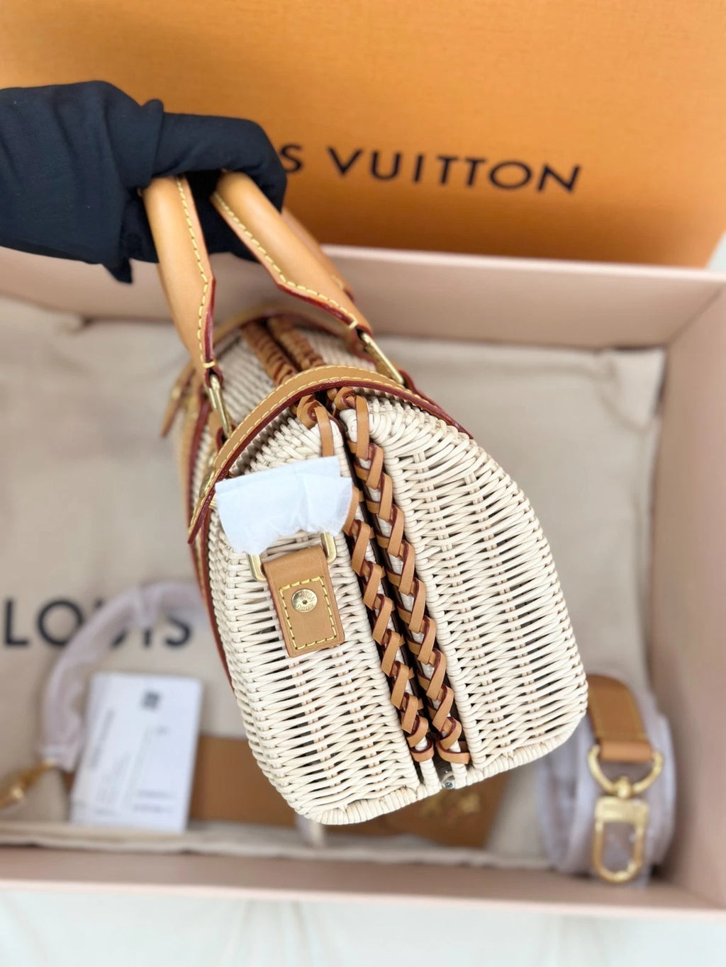 Louis Vuitton Keepall 25 Raffia Straw Top Handle Bag Shoulder Crossbody Women S