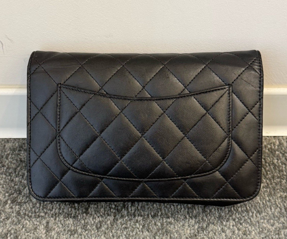 Chanel WOC Lambskin Chain Shoulder Bag Crossbody Black Silver Women Classic