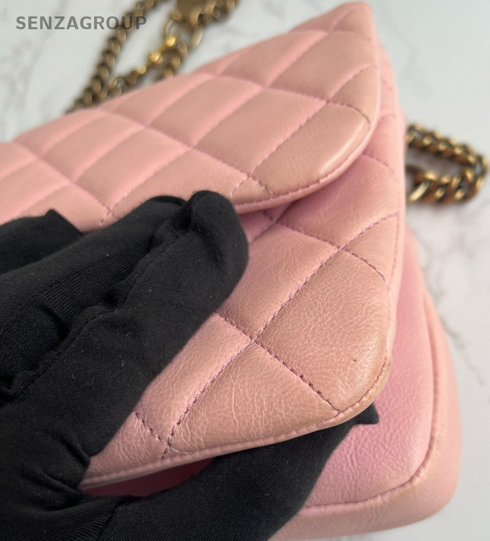 Chanel Classic Flap Chain Shoulder Bag Pink Gold Women Diamond Designer