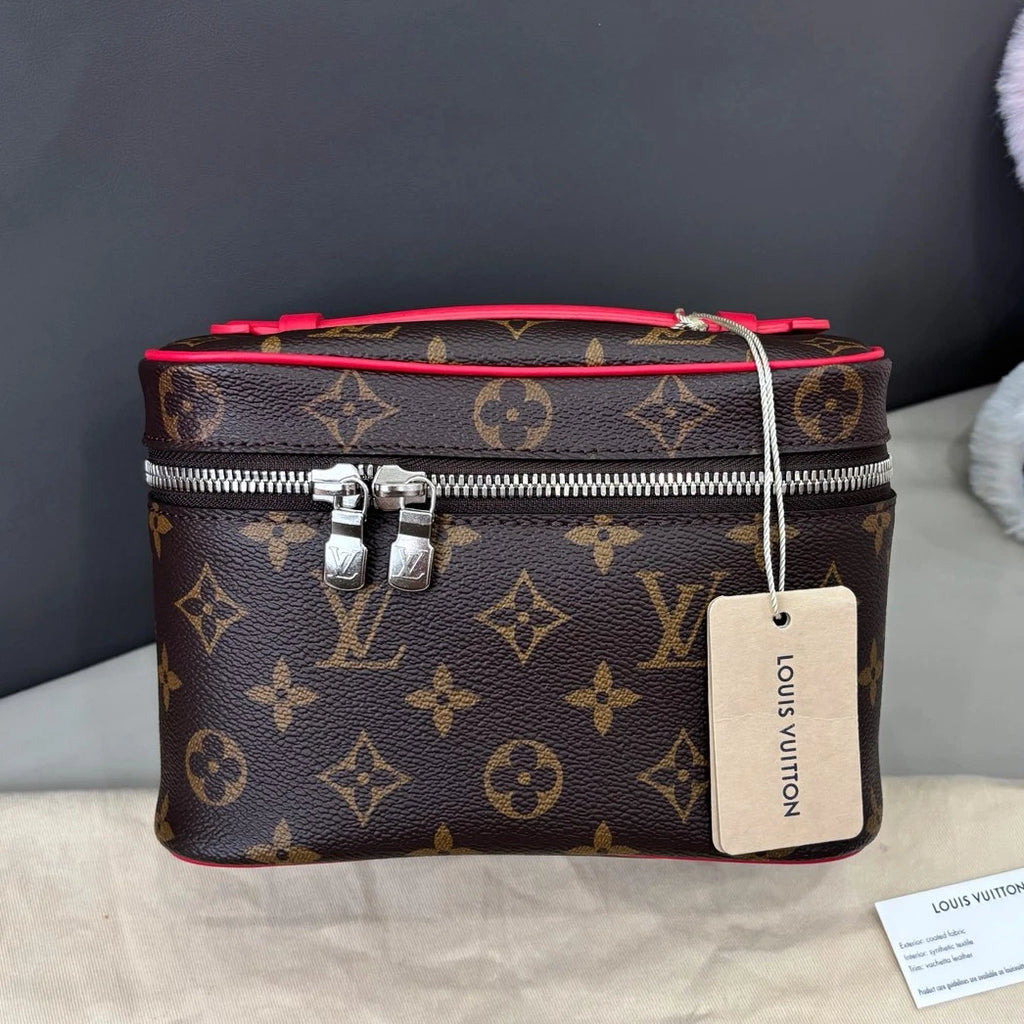 Louis Vuitton Nice Vanity Case Top Handle Bag Brown Silver Women Classic