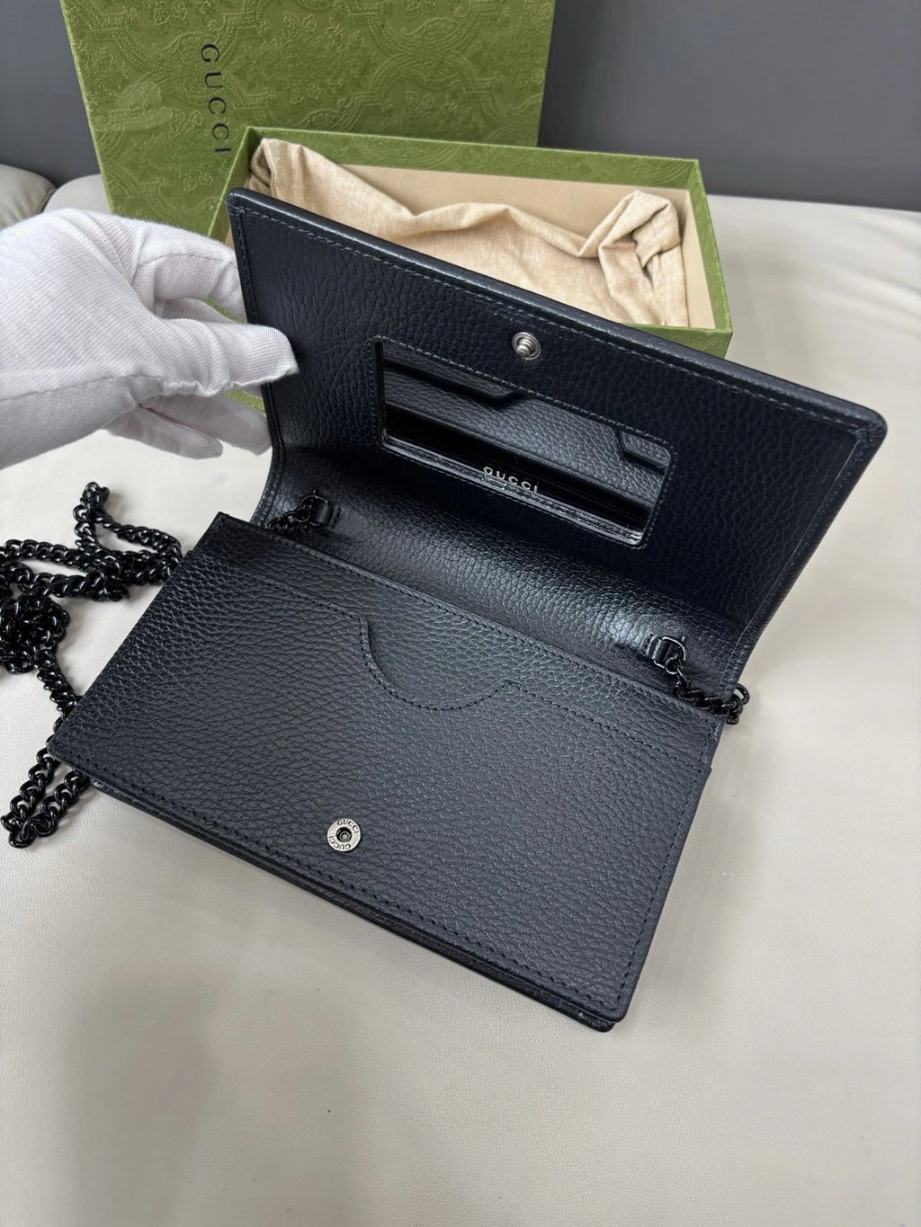 Gucci So Black Woc Chain Calfskin Shoulder Crossbody Bag Black Women Classic