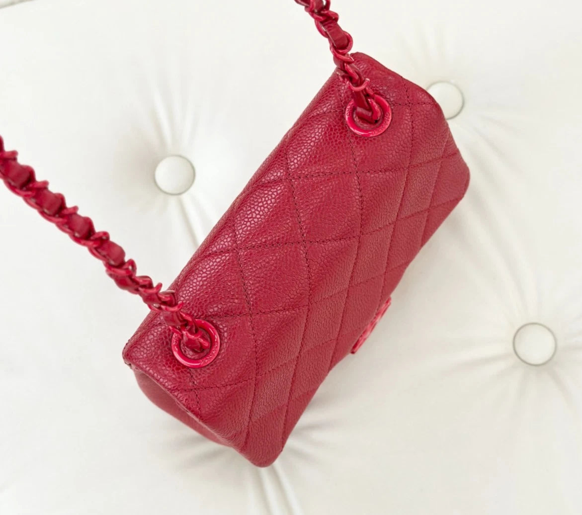 Chanel Classic Flap Mini Square Calfskin Shoulder Bag Red Hardware Women S