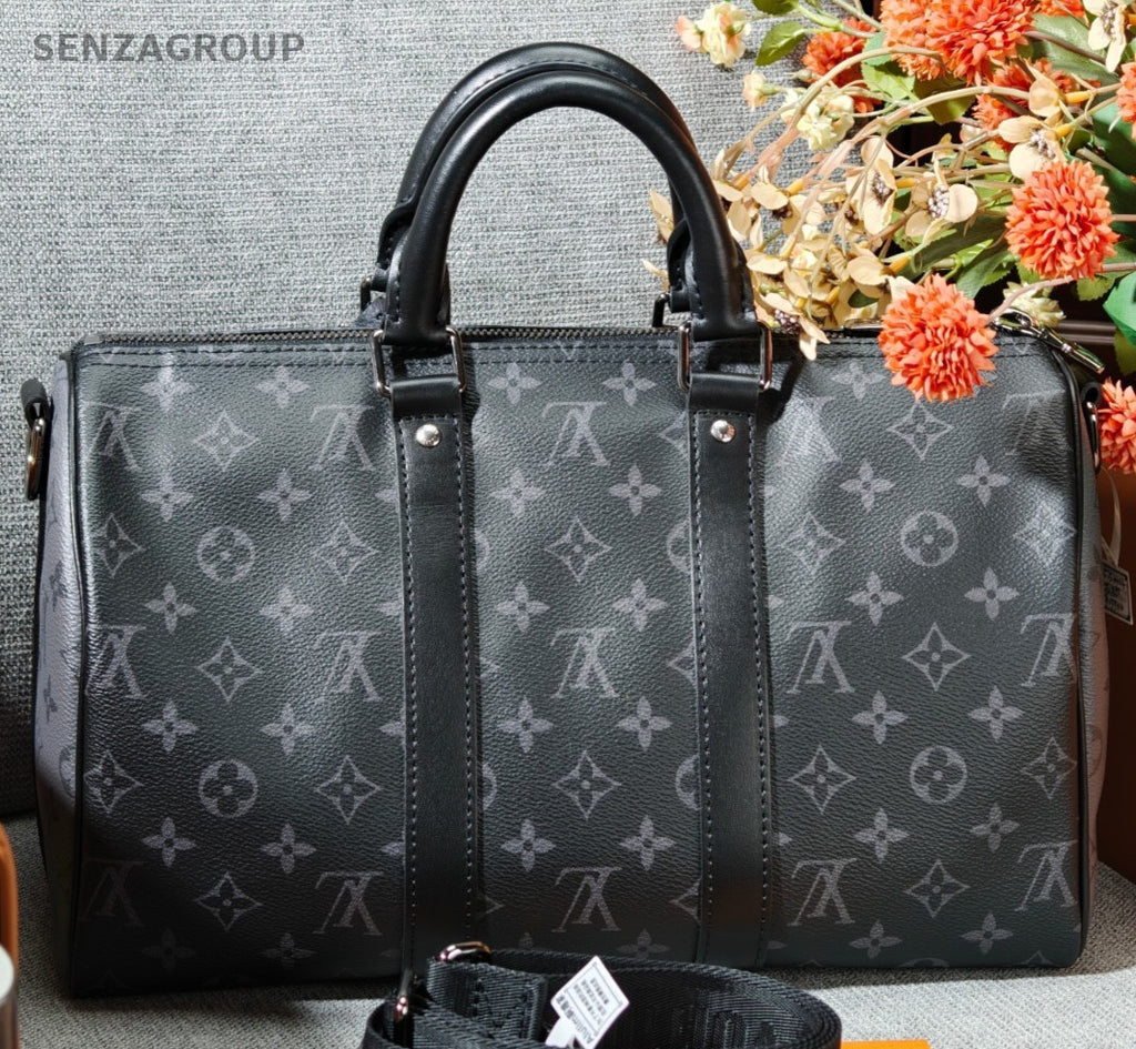 Louis Vuitton Keepall35 Top Handle Bag Crossbody Black Silver Unisex Adults