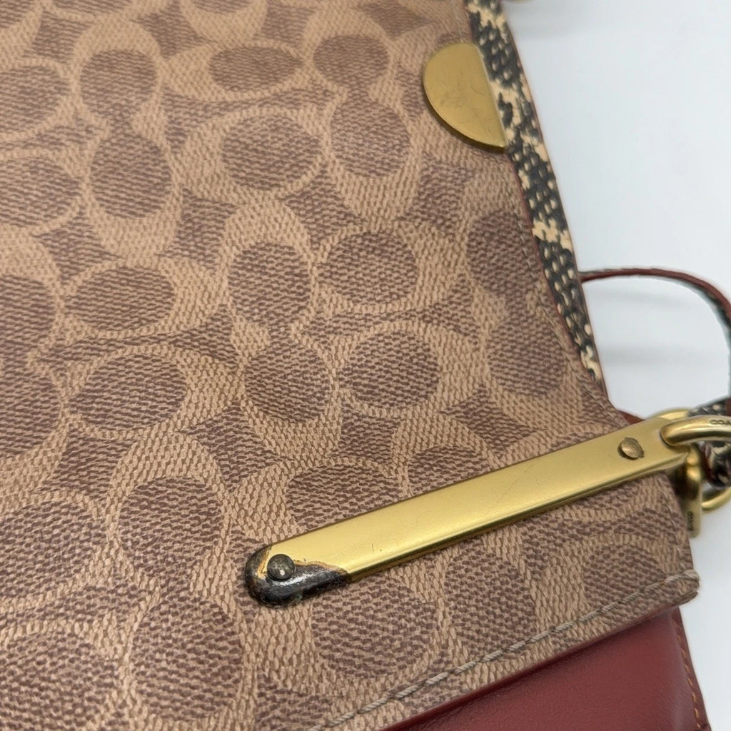 Coach Brown Canvas Leather Large Tote Shoulder Handbag For Women