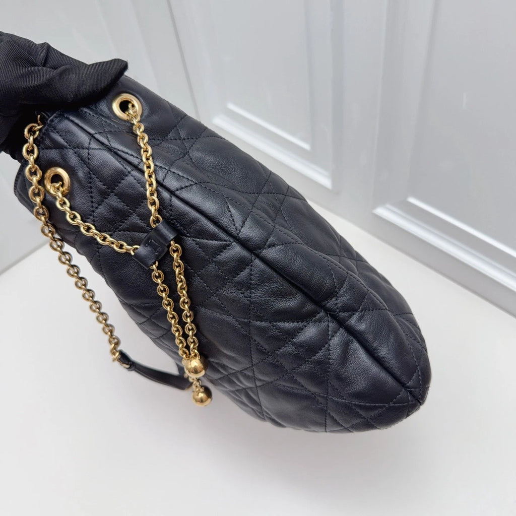 Christian Dior Cannage Tote Shoulder Bag Black Gold Hardware Women Classic