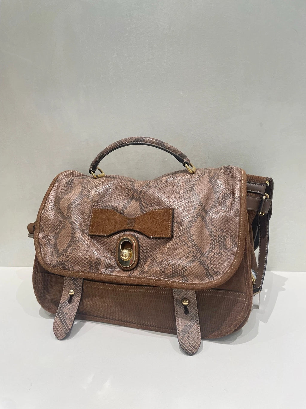 Loewe Women's Python Print Suede Crossbody Handbag Runway