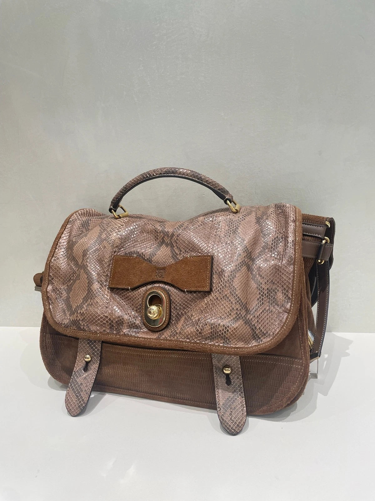 Loewe Women's Python Print Suede Crossbody Handbag Runway