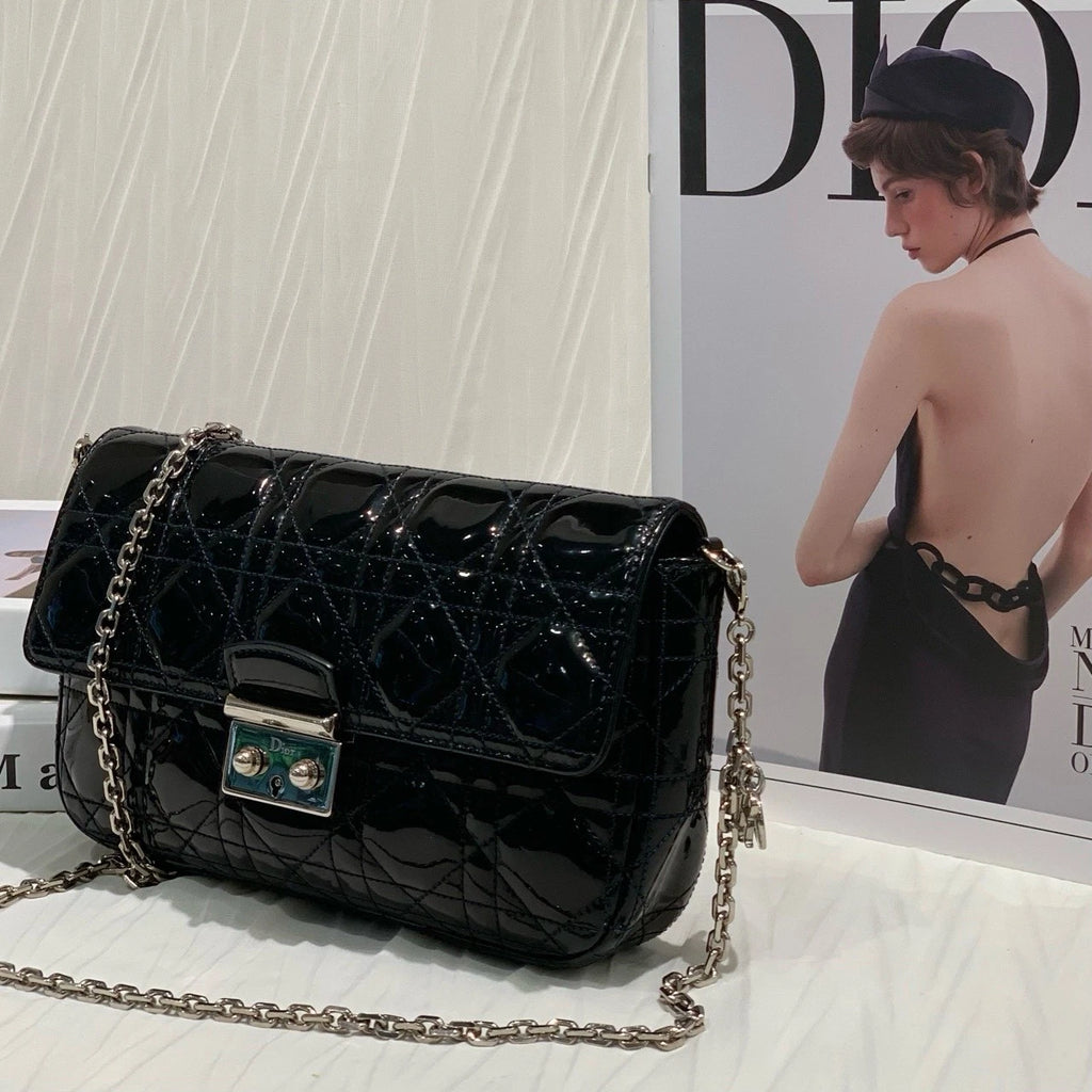 Dior Miss Dior Black Patent Chain Shoulder Crossbody For Women