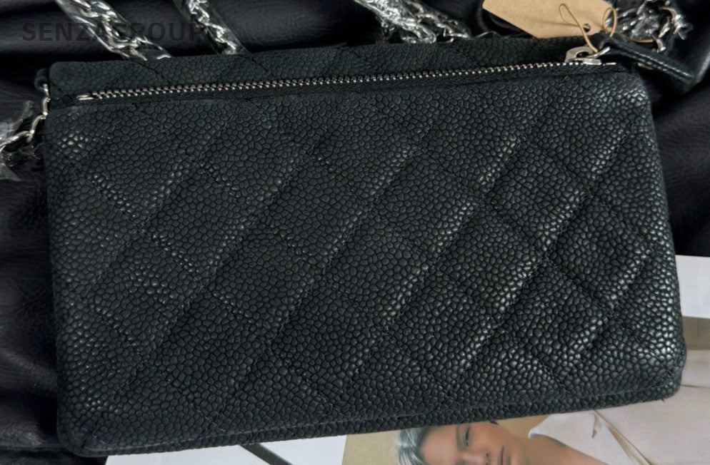 Chanel Classic Flap Chain Shoulder Bag Crossbody Black Silver Designer