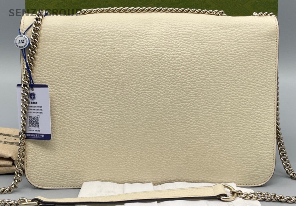 Gucci Chain 2Way Shoulder Bag Crossbody Beige Gold Women Classic Designer