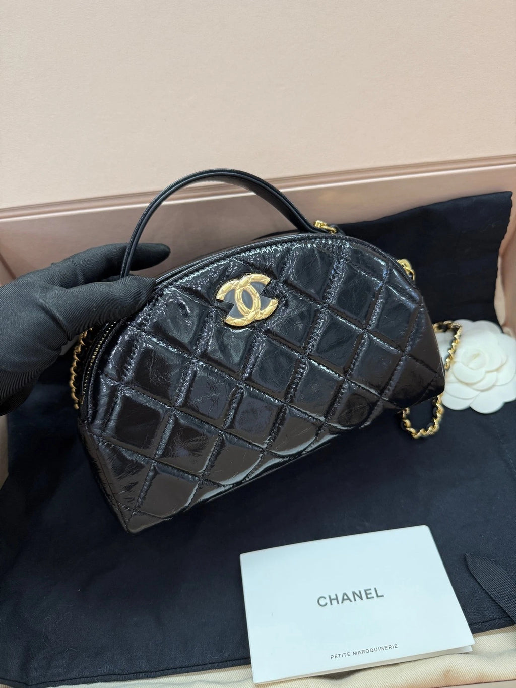 CHANEL Black Leather Large Boston Bowling Bag For Women
