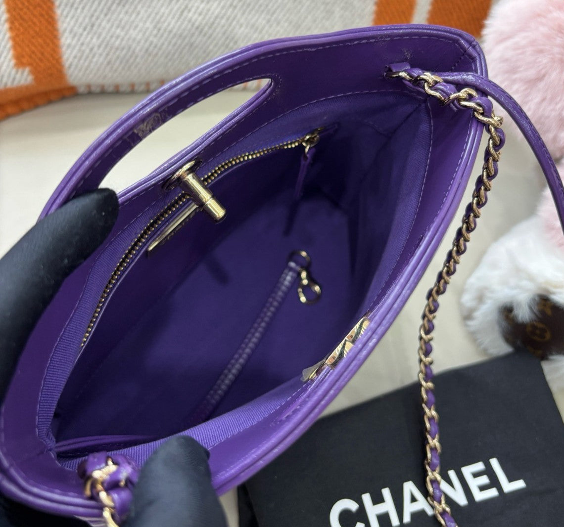 Chanel 31Bag Chain Diamond Shoulder Bag Purple Gold Used Women Classic Fashion