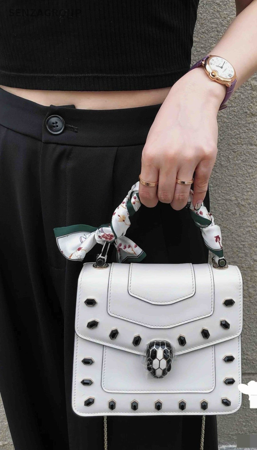 Bvlgari SERPENTI FOREVER Top Handle Shoulder Crossbody Bag White Women