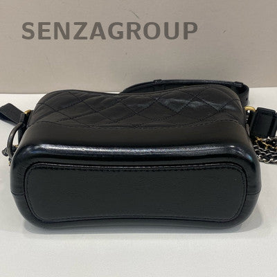 Chanel Small Boy Chevron Quilted Chain Shoulder Bag Black Gold Vintage