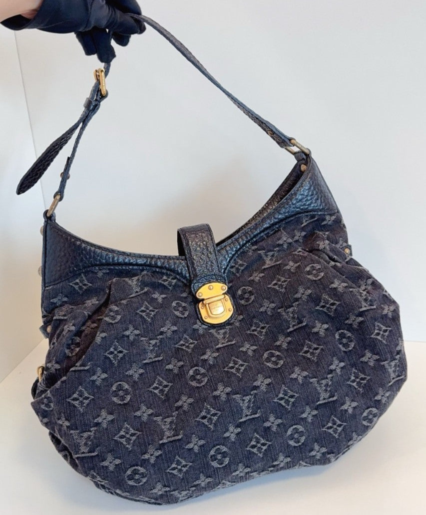 Louis Vuitton Hobo Denim Premium Black Monogram Shoulder bag Women