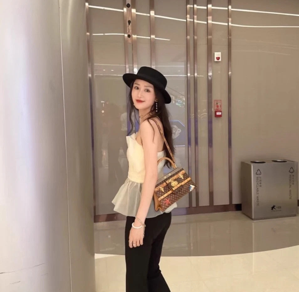 Louis Vuitton City Frame Monogram Top Handle Bag Crossbody Brown Gold Women