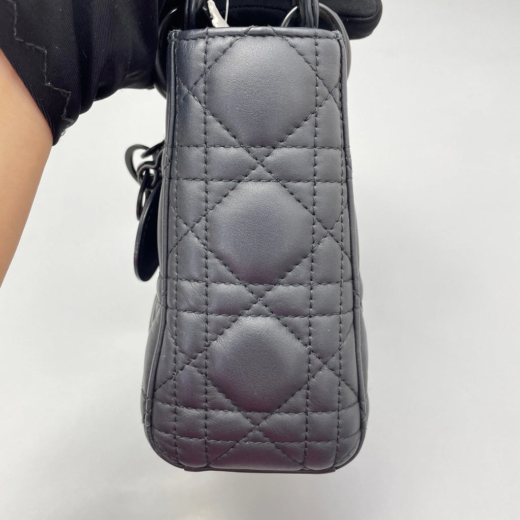 Dior Lady Dior Leather Black Top Handle Excellent