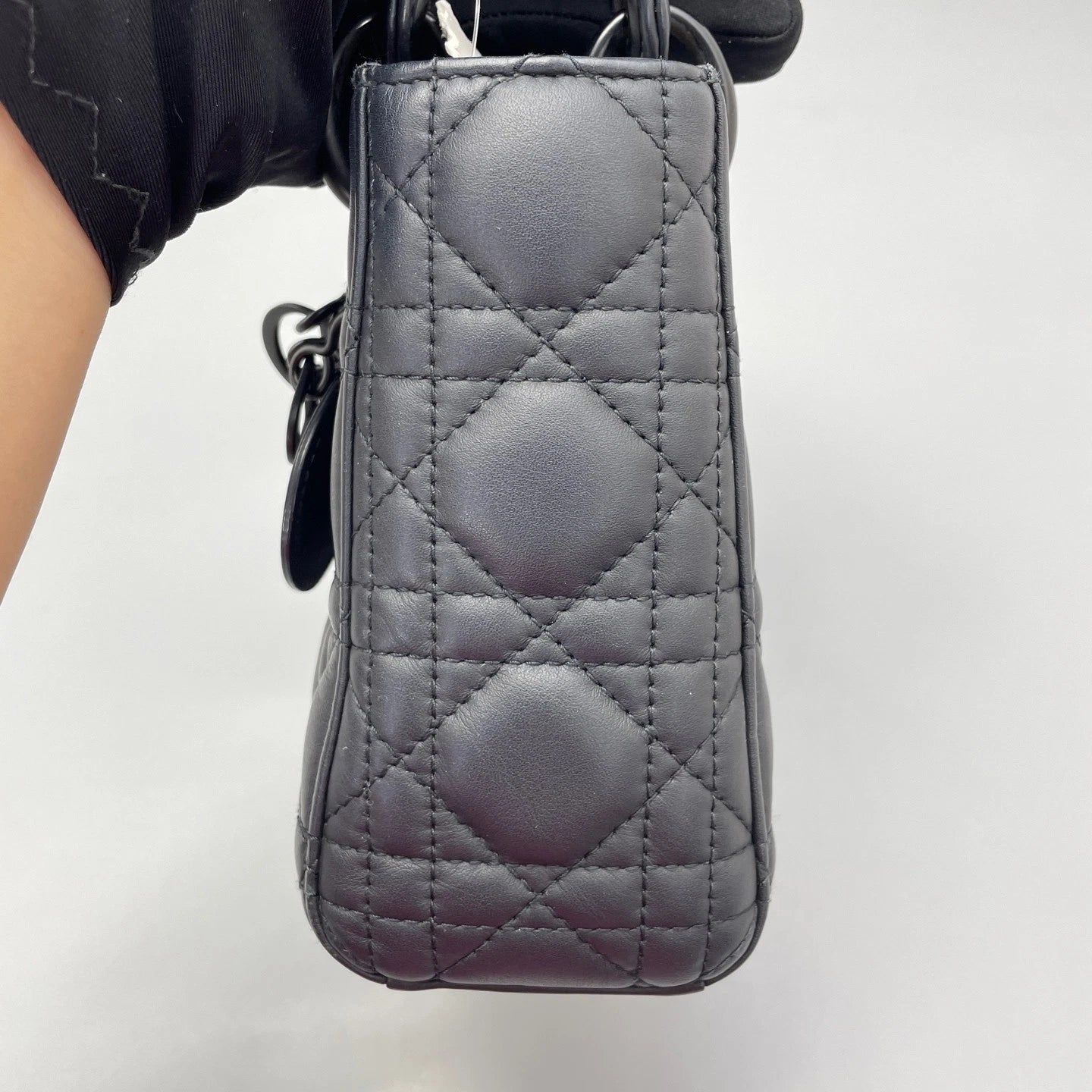 Dior Lady Dior Leather Black Top Handle Excellent