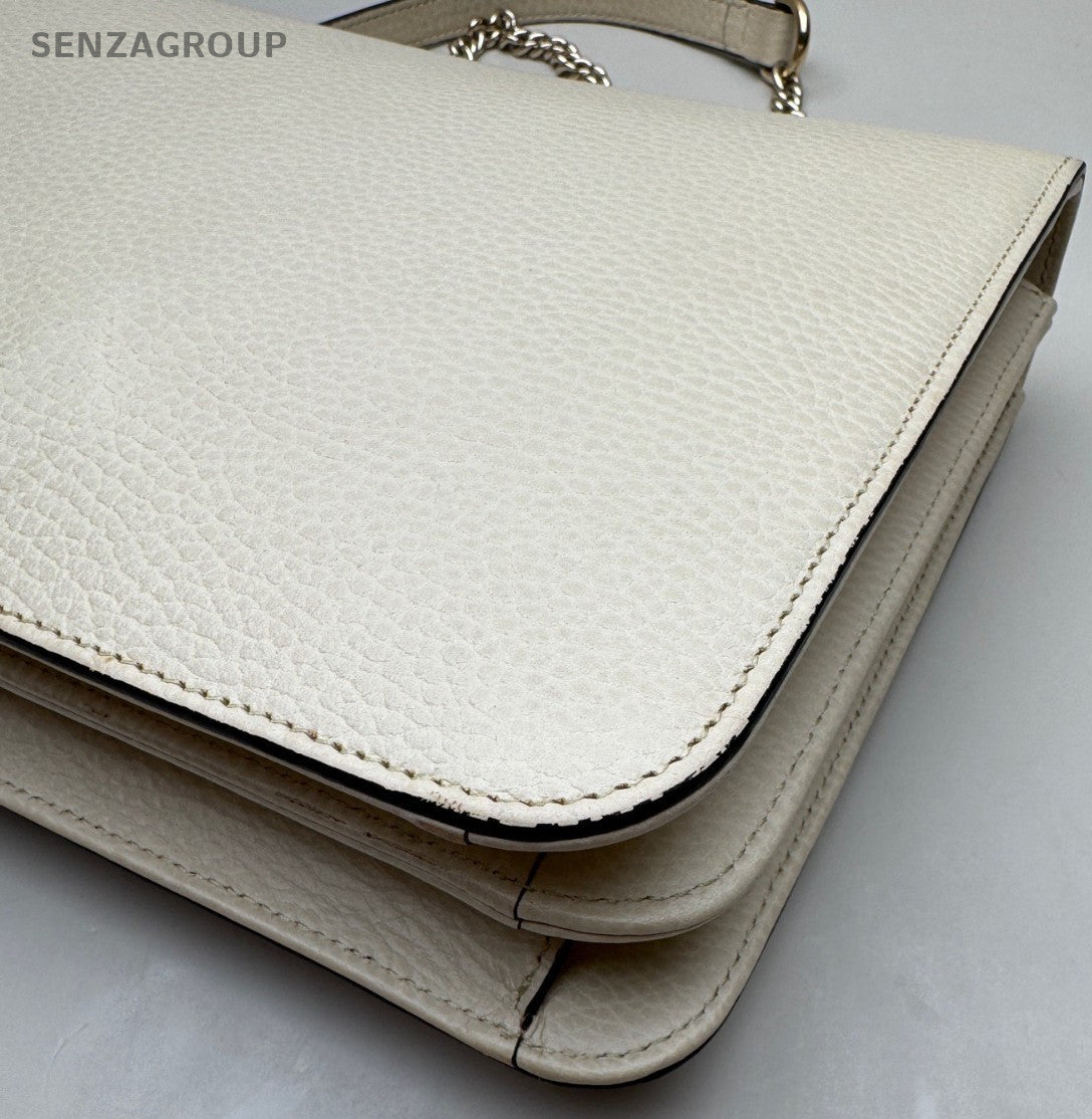 Gucci GG Textured Calfskin Shoulder Crossbody Bag Cream Almost Brand New