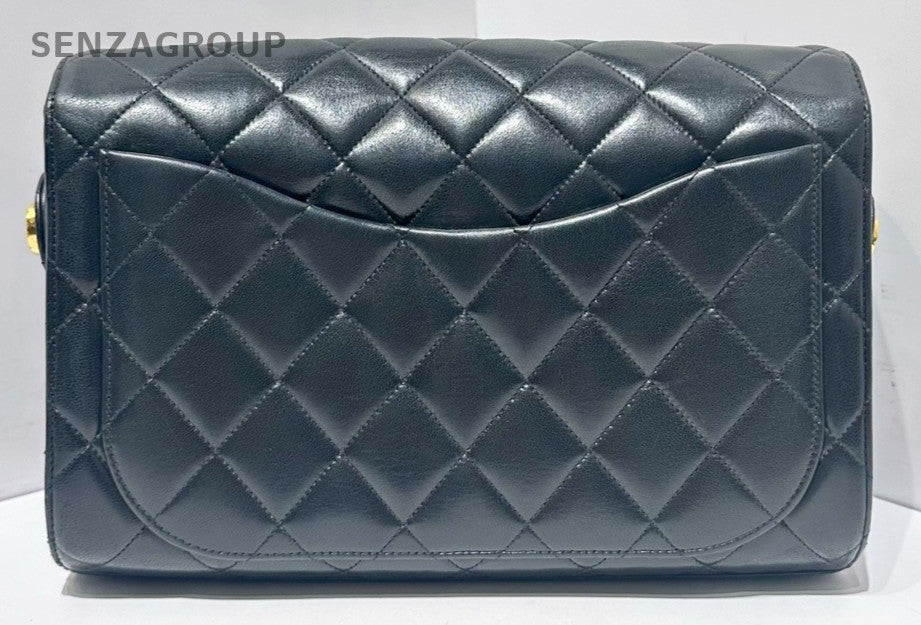 Chanel Classic Flap Lambskin Shoulder Bag Crossbody Black Gold Women