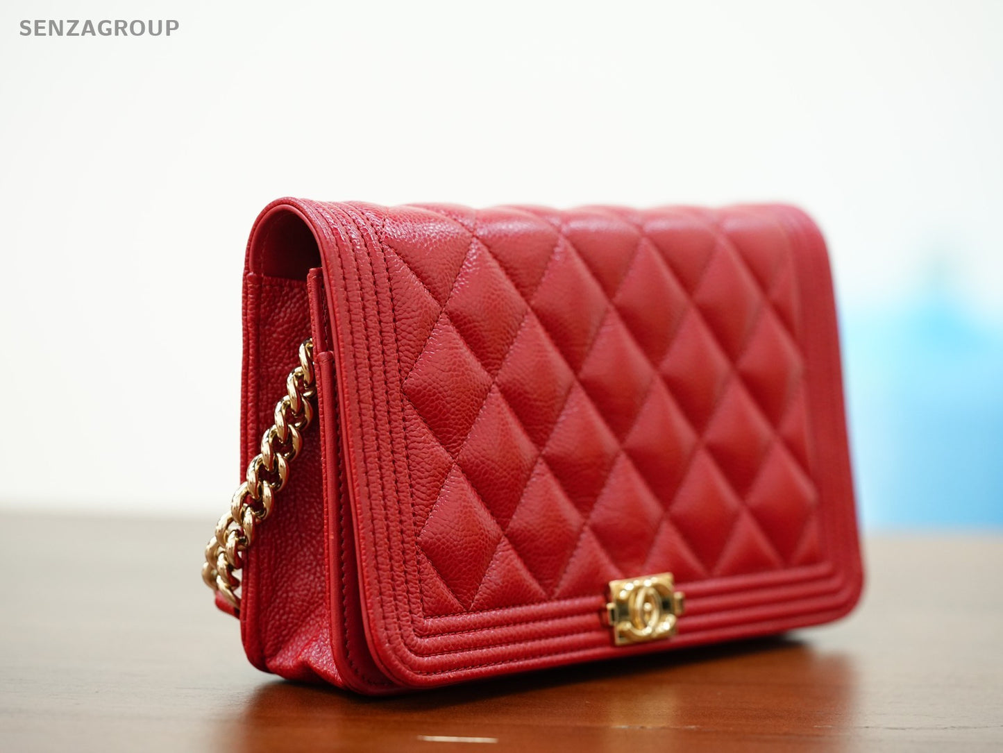 CHANEL Woc Diamond pattern Calfskin Chain Shoulder bag Women Red Gold