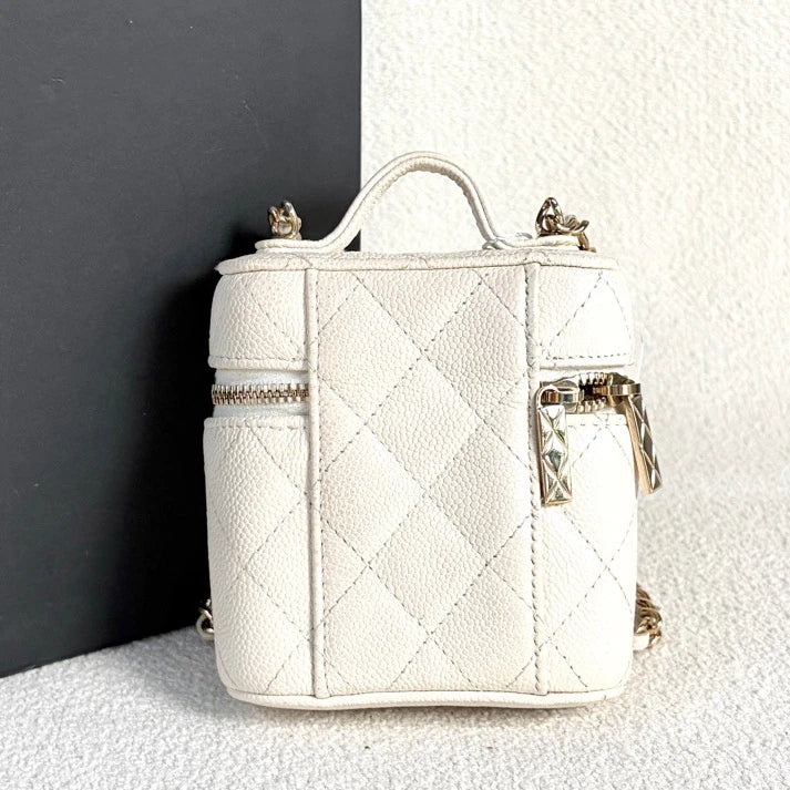 Chanel Vanity Gold White Crossbody Top Handle Excellent