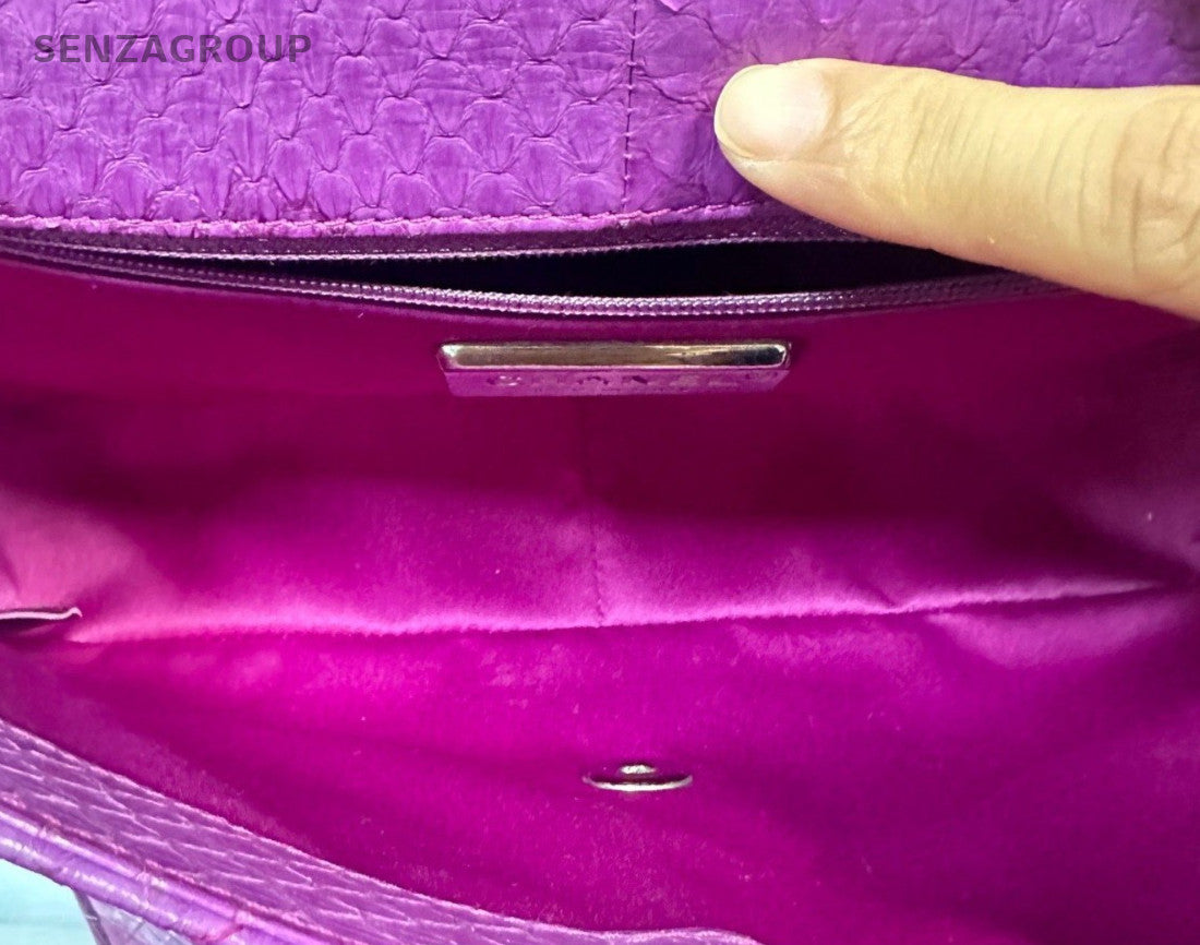 Chanel Classic Flap Snakeskin Chain Top Handle Bag Purple Silver Women Designer