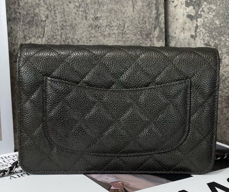 Chanel WOC Chain Crossbody Shoulder Bag Gray Silver Women Diamond Classic