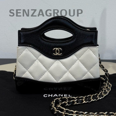 Chanel Black White Mini Quilted Flap Bag Gold Hardware Classic Women