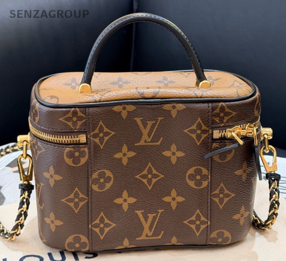 Louis Vuitton Vanity Monogram Chain Crossbody Brown Gold Women Classic