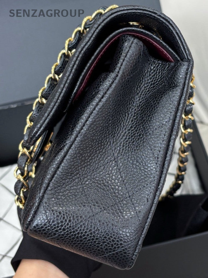 Chanel Classic Flap MM Calfskin Chain Shoulder Bag Black Red Women Designer